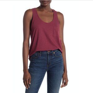 MADEWELL BURGUNDY SLEEVELESS SCOOP NECK POCKET WHISPER COTTON TANK TOP